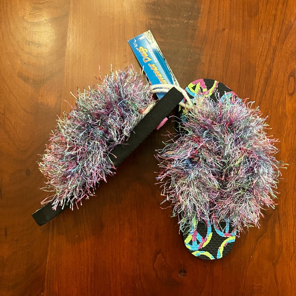 Girls Size Small, Colorful FunFur Flip Flops - Handmade